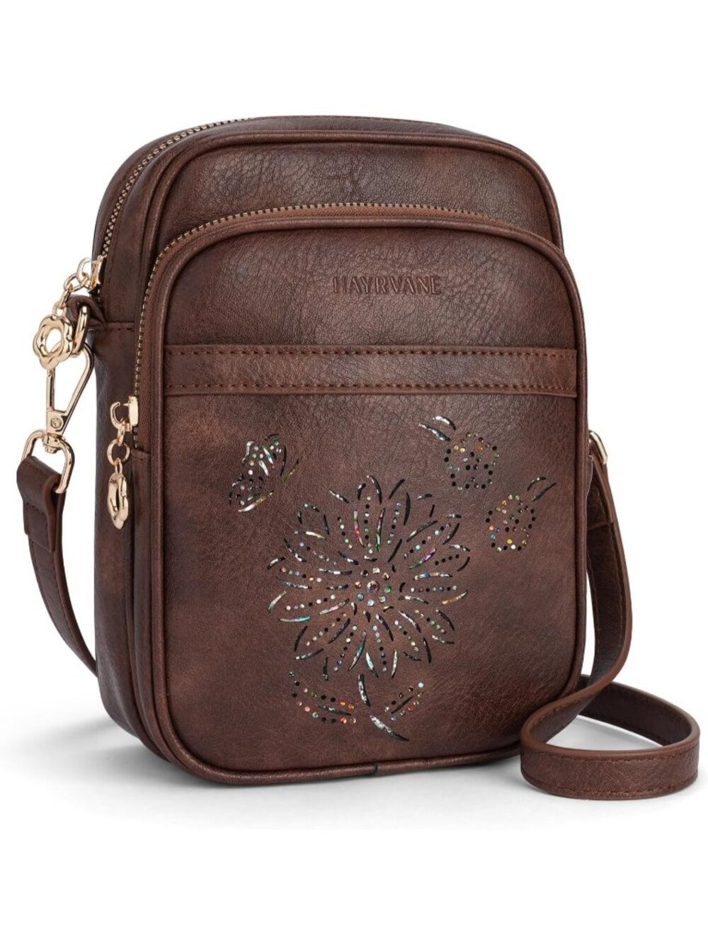 Women's Coffee Crossbody Phone Purse Triple Compartment Lightweight Shoulder Bag